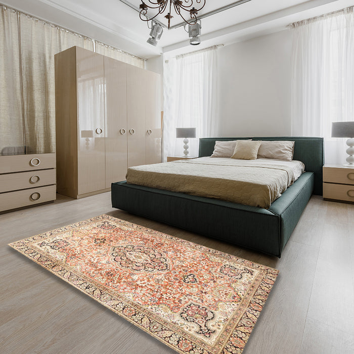 Traditional Chocolate Brown Medallion Rug in a Bedroom, tr4668
