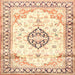 Round Machine Washable Traditional Sunrise Orange Rug, wshtr4669