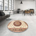 Round Machine Washable Traditional Khaki Gold Rug in a Office, wshtr4672