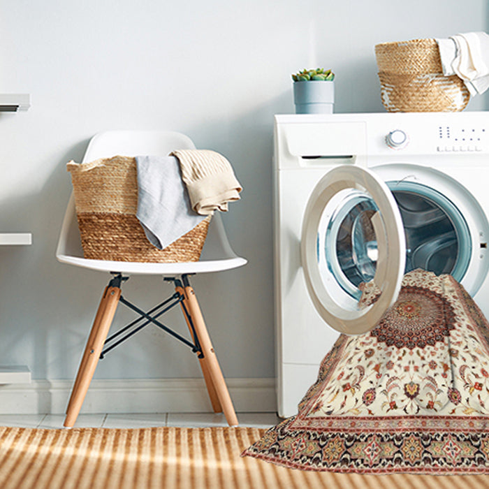 Machine Washable Traditional Khaki Gold Rug in a Washing Machine, wshtr4672