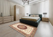 Traditional Khaki Gold Medallion Rug in a Bedroom, tr4672