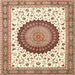 Square Traditional Khaki Gold Medallion Rug, tr4672