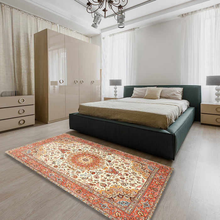 Machine Washable Traditional Brown Rug in a Bedroom, wshtr4673