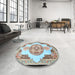 Round Traditional Light Steel Blue Persian Rug in a Office, tr4676