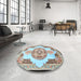 Round Machine Washable Traditional Light Steel Blue Rug in a Office, wshtr4676