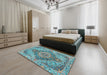 Machine Washable Traditional Grey Gray Rug in a Bedroom, wshtr4677