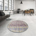 Round Traditional Pale Silver Gray Persian Rug in a Office, tr4678