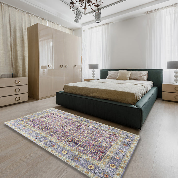 Traditional Pale Silver Gray Persian Rug in a Bedroom, tr4678