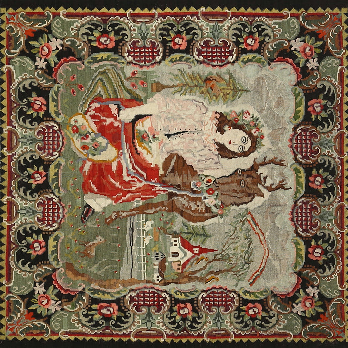 Square Traditional Brown Medallion Rug, tr467