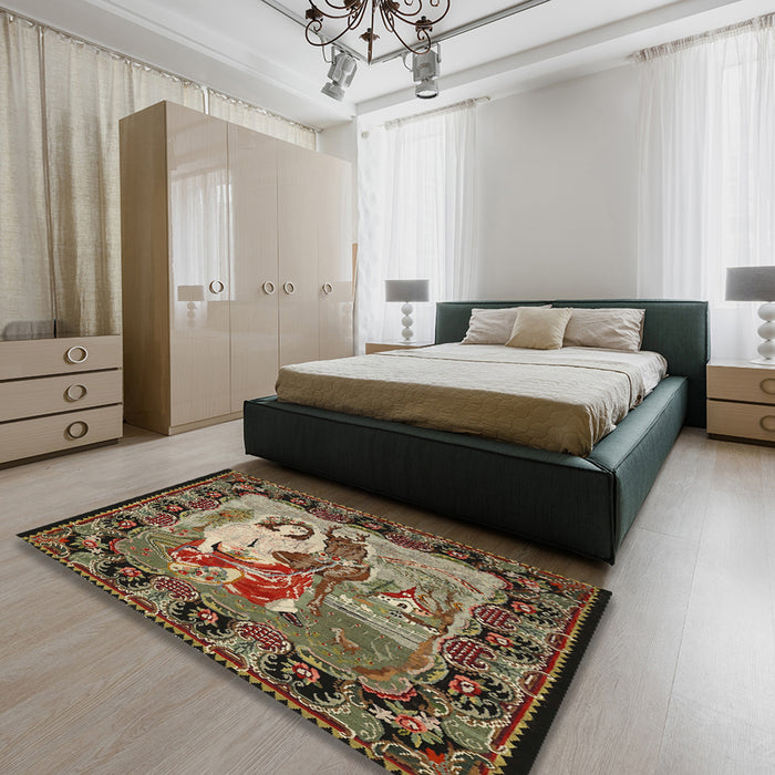 Traditional Brown Medallion Rug in a Bedroom, tr467