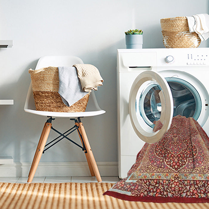 Machine Washable Traditional Tangerine Pink Rug in a Washing Machine, wshtr4681