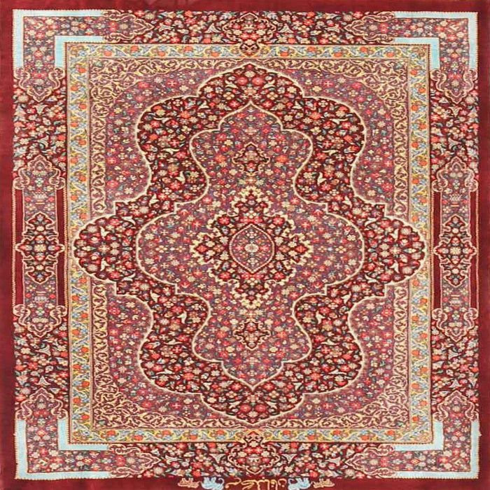 Square Traditional Tangerine Pink Medallion Rug, tr4681