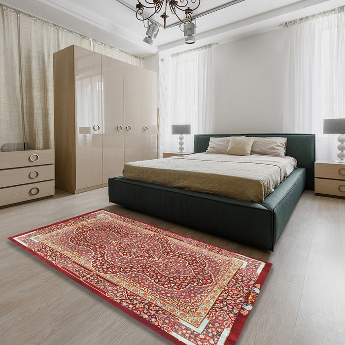Traditional Tangerine Pink Medallion Rug in a Bedroom, tr4681