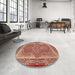Round Machine Washable Traditional Tangerine Pink Rug in a Office, wshtr4681
