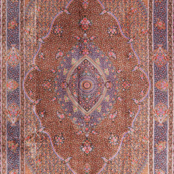 Machine Washable Traditional Brown Red Rug, wshtr4683