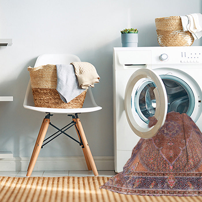 Machine Washable Traditional Brown Red Rug in a Washing Machine, wshtr4683