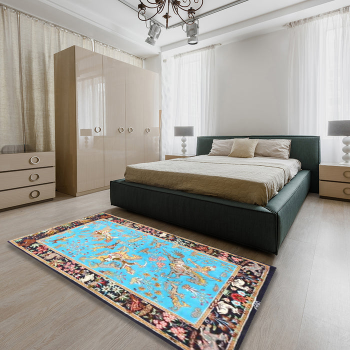 Traditional Dark Almond Brown Animal Rug in a Bedroom, tr4684
