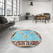 Round Traditional Dark Almond Brown Animal Rug in a Office, tr4684