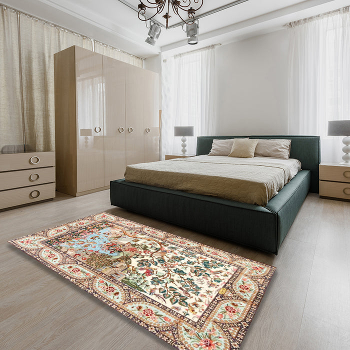 Machine Washable Traditional Gold Brown Rug in a Bedroom, wshtr4686