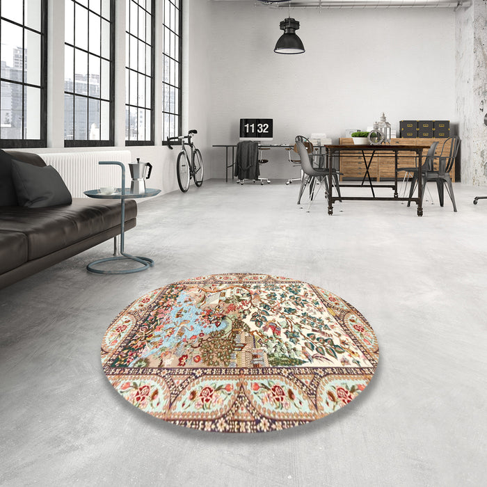 Round Traditional Gold Brown Animal Rug in a Office, tr4686