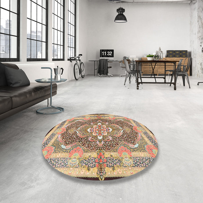 Round Machine Washable Traditional Sienna Brown Rug in a Office, wshtr4687