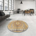 Round Machine Washable Traditional Copper Brown Rug in a Office, wshtr4688