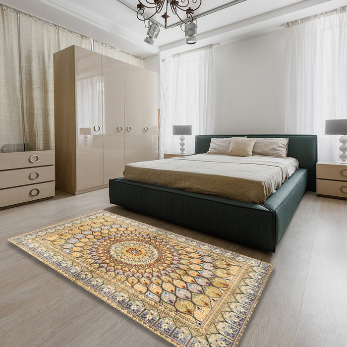 Traditional Copper Brown Persian Rug in a Bedroom, tr4688