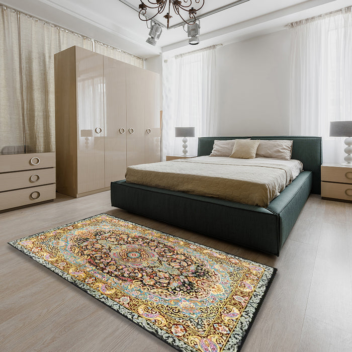 Traditional Sienna Brown Persian Rug in a Bedroom, tr4689