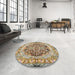 Round Machine Washable Traditional Sienna Brown Rug in a Office, wshtr4689