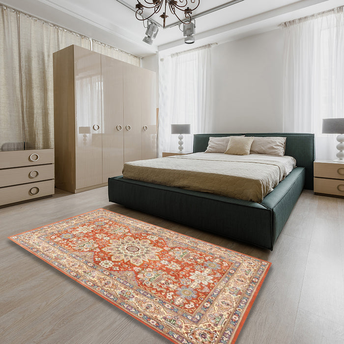 Traditional Brown Medallion Rug in a Bedroom, tr4690