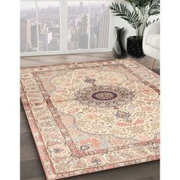 Machine Washable Traditional Deep Peach Orange Rug in a Family Room, wshtr4691