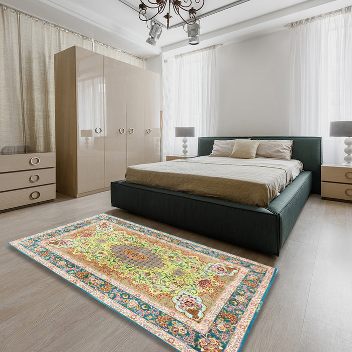 Traditional Dark Almond Brown Medallion Rug in a Bedroom, tr4694