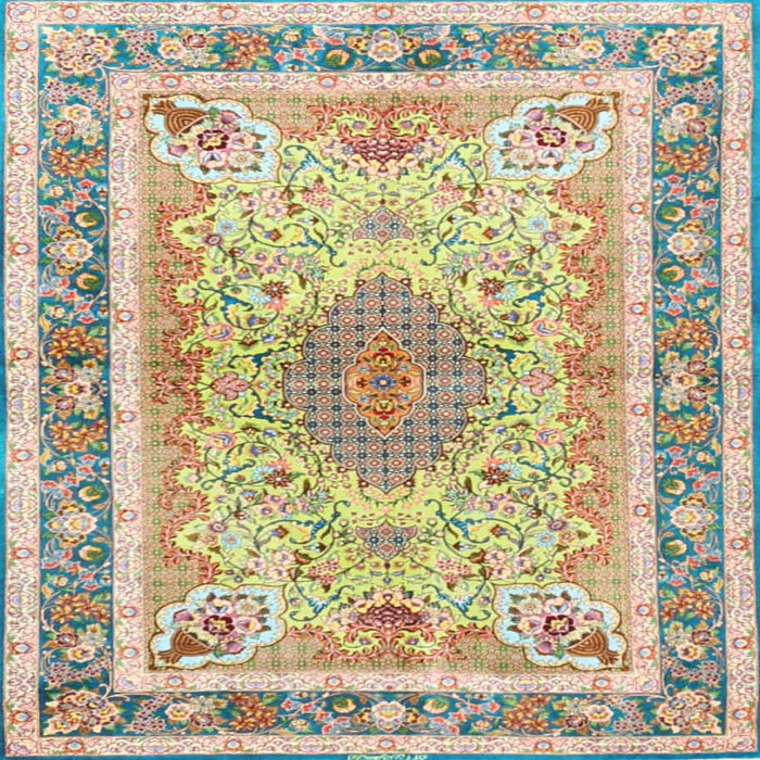Square Traditional Dark Almond Brown Medallion Rug, tr4694