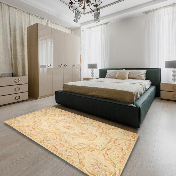 Traditional Brown Gold Persian Rug in a Bedroom, tr4696