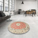 Round Traditional Rust Pink Medallion Rug in a Office, tr4697