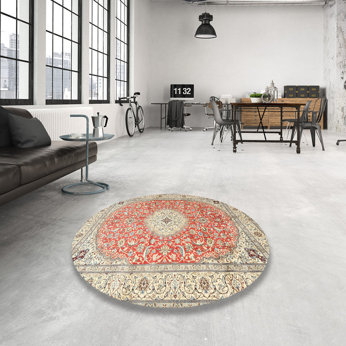 Round Machine Washable Traditional Rust Pink Rug in a Office, wshtr4697