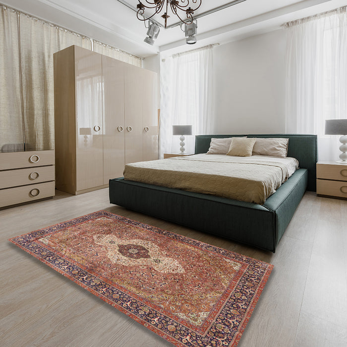 Traditional Brown Red Medallion Rug in a Bedroom, tr4699