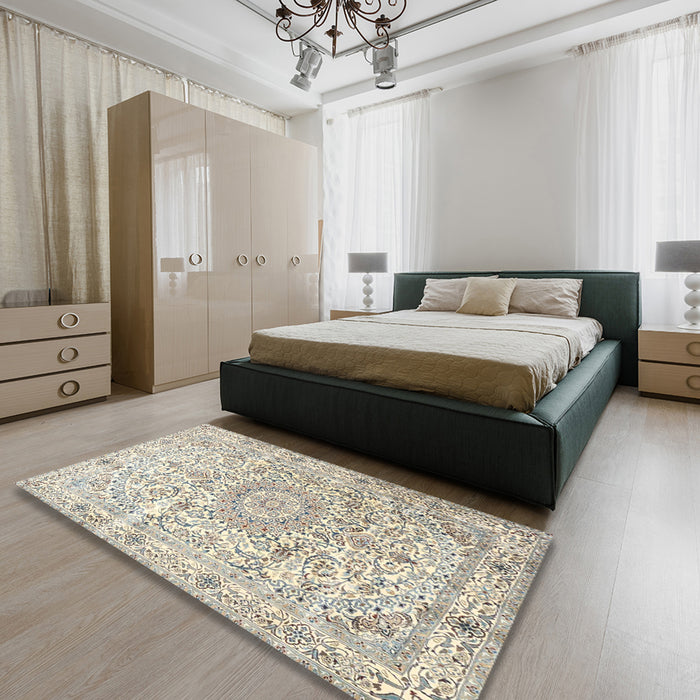 Traditional Light Gold Persian Rug in a Bedroom, tr4700