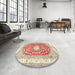 Round Machine Washable Traditional Rust Pink Rug in a Office, wshtr4701