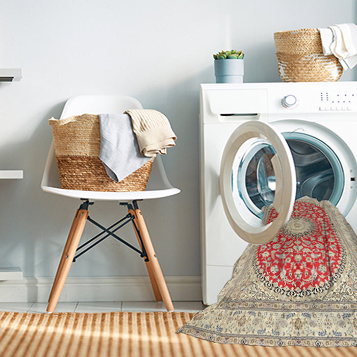 Machine Washable Traditional Rust Pink Rug in a Washing Machine, wshtr4701