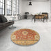 Round Machine Washable Traditional Mahogany Brown Rug in a Office, wshtr4702