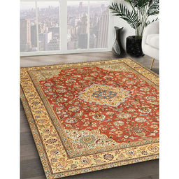 Traditional Mahogany Brown Persian Rug in Family Room, tr4702