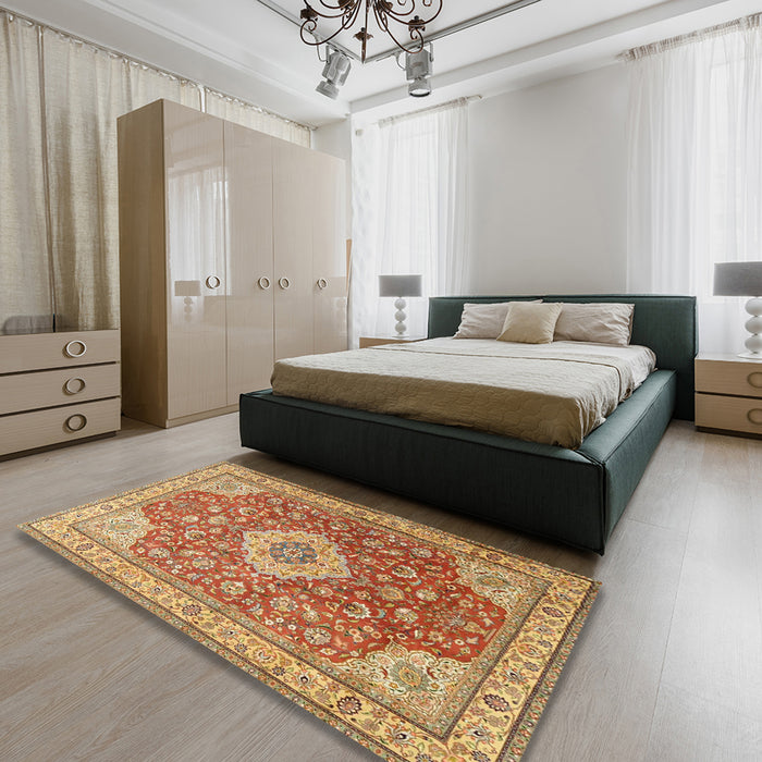 Machine Washable Traditional Mahogany Brown Rug in a Bedroom, wshtr4702
