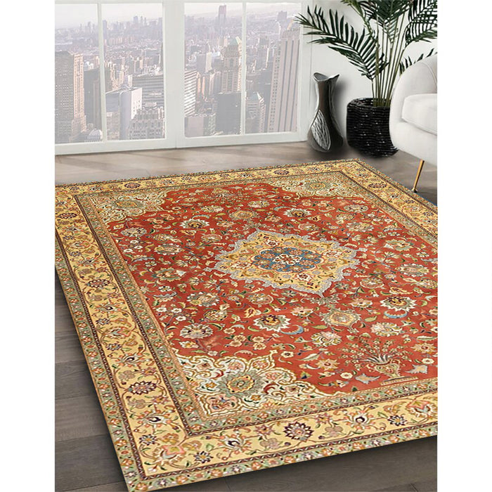 Traditional Mahogany Brown Persian Rug in Family Room, tr4702