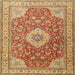 Round Machine Washable Traditional Mahogany Brown Rug, wshtr4702