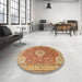 Round Traditional Mahogany Brown Persian Rug in a Office, tr4702