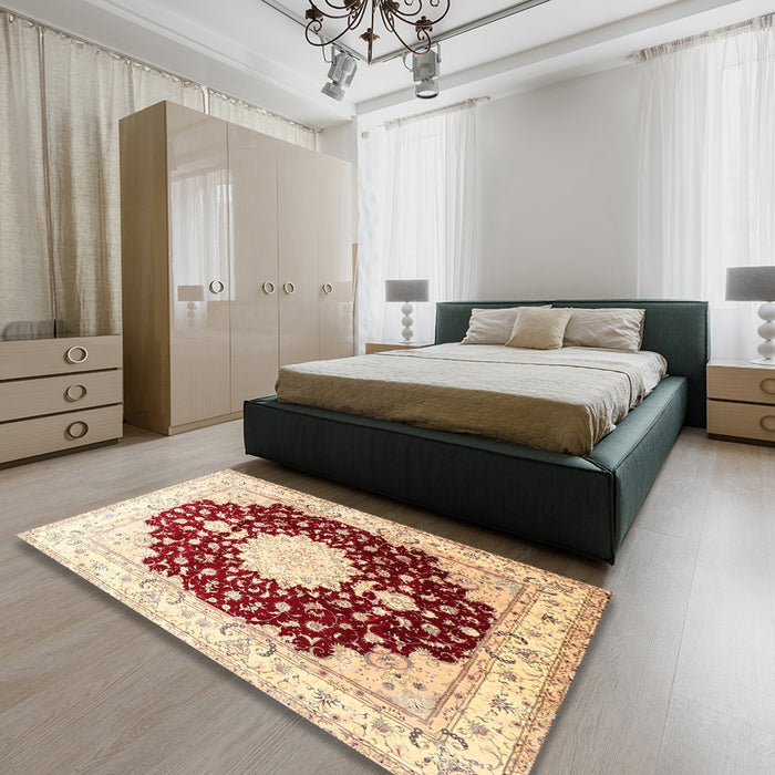 Traditional Sun Yellow Medallion Rug in a Bedroom, tr4705