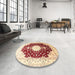 Round Machine Washable Traditional Sun Yellow Rug in a Office, wshtr4705