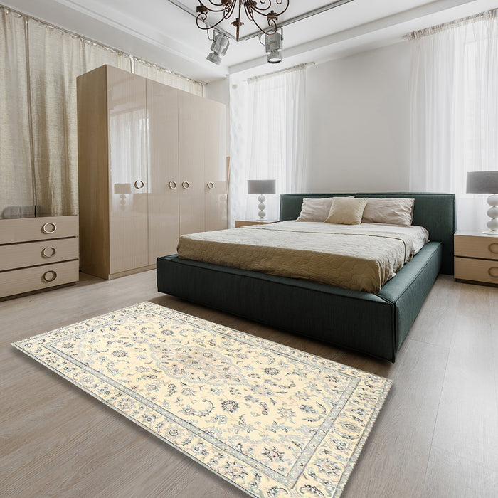 Machine Washable Traditional Tan Brown Rug in a Bedroom, wshtr4706