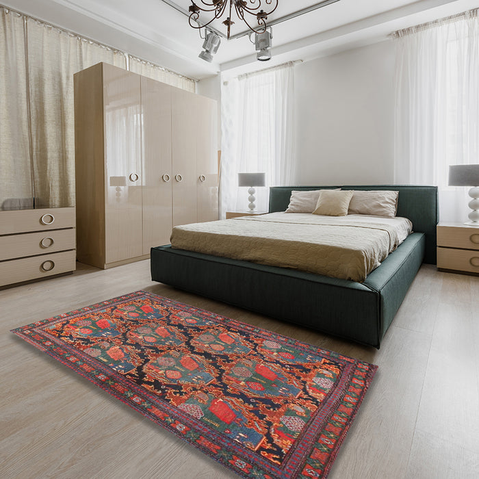 Machine Washable Traditional Dark Almond Brown Rug in a Bedroom, wshtr4707